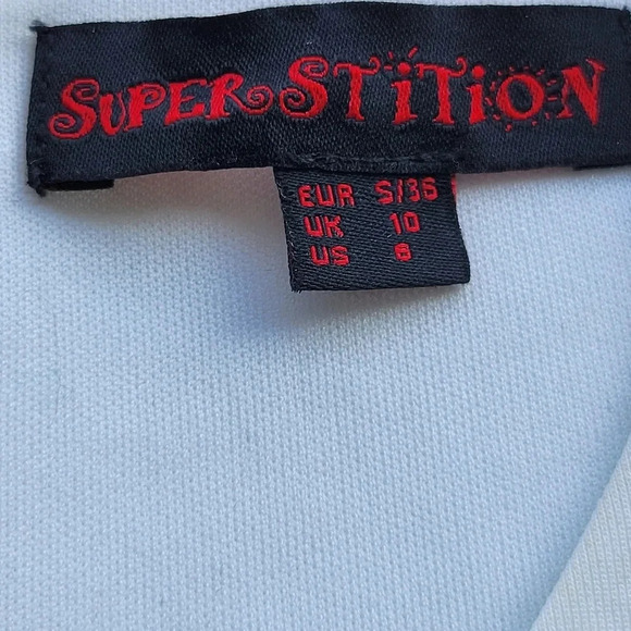 Superstition White Sleeveless  Dress Sheath Colorful Flowers Zipper Back UK 10 - Picture 3 of 11